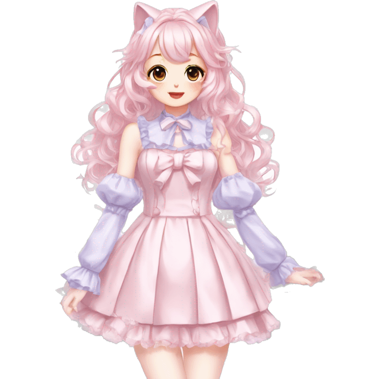 Shiny Blushing Cute Kawaii Beautiful Pastel Lolita Anime Catgirl Trending Style Cottagecore Pastelcore  full body emoji