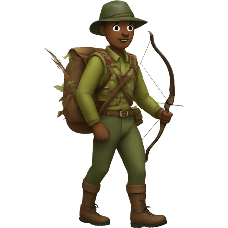 Hunter with a bow walking in th forest casusally emoji