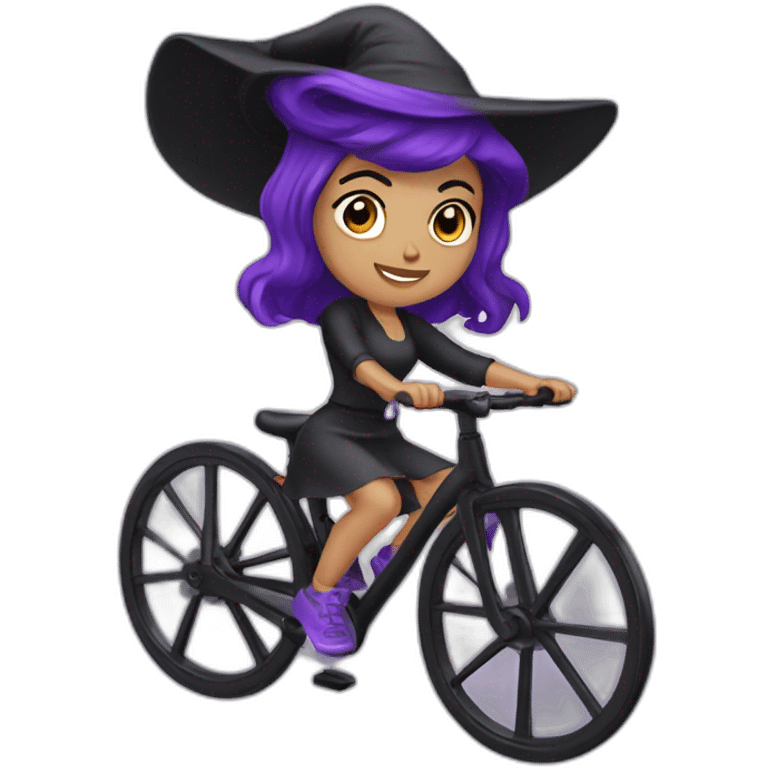 Cute witch dark purple hair riding spin bike emoji