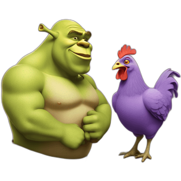 Shrek rose avec un poulet violet emoji