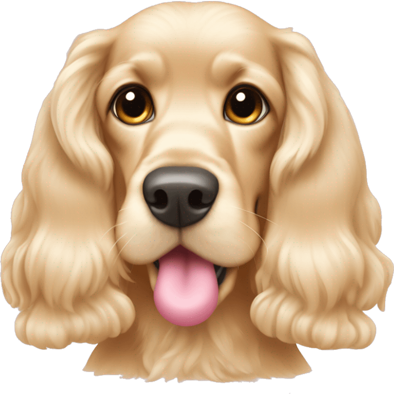 Blond cocker spaniel wearing two light pink sleighbell emoji