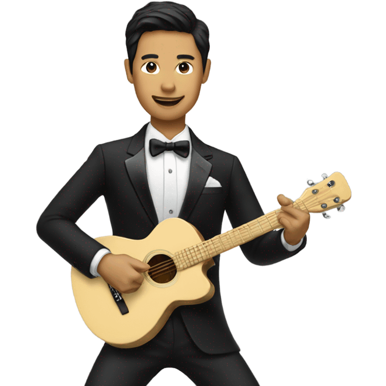 Asian playing guitar in a tuxedo emoji