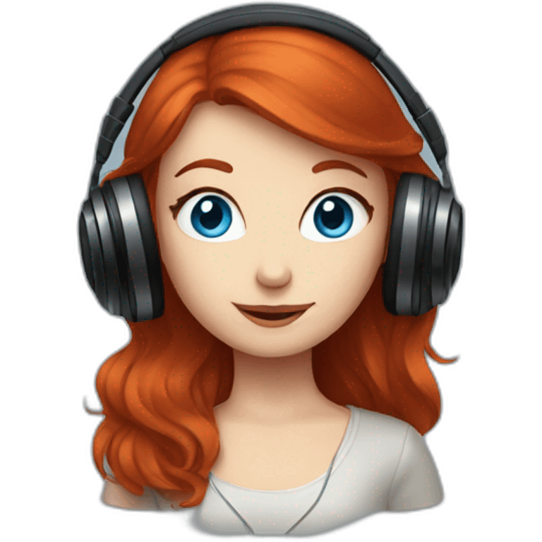 Red hair girl with blue eyes listening to vinyl records emoji