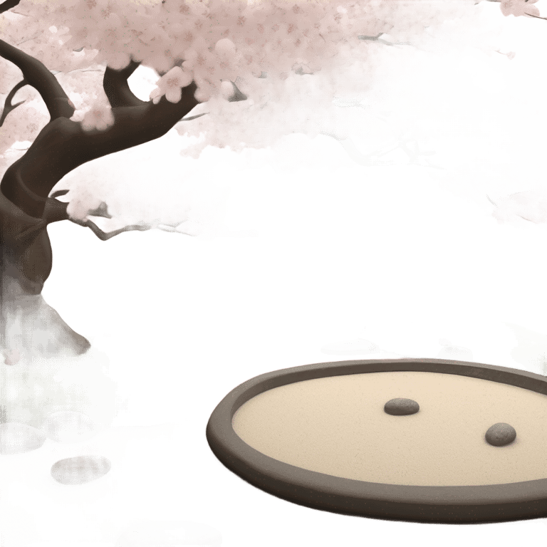 Image of cherry blossoms and a Zen gardening emoji