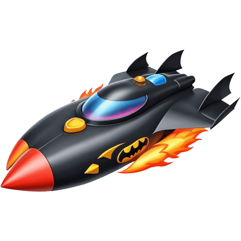 batmobile in rocket ship boom rocket at take-off in fire emoji