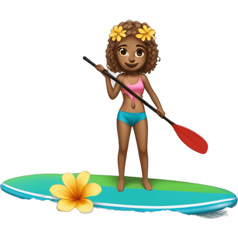 cute paddle boarding girl, with flower in her hair emoji