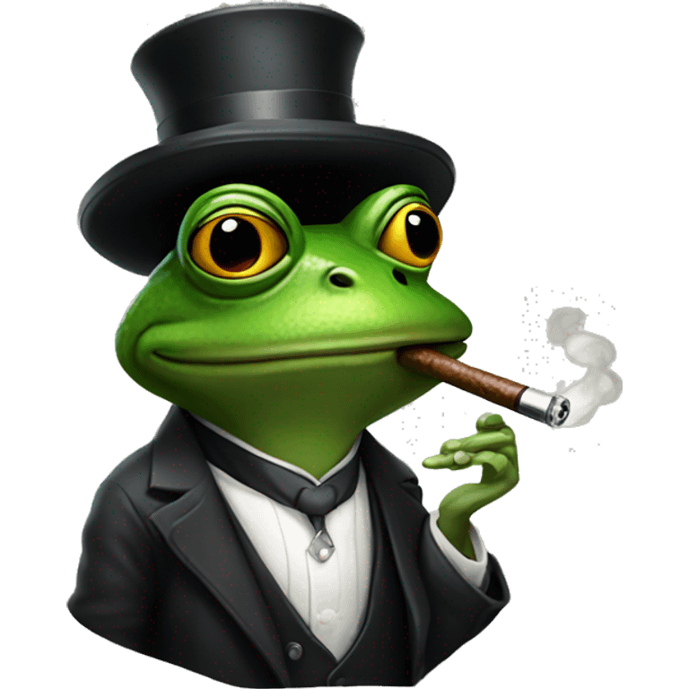 A frog smoking a pipe dressed like a mafia member  emoji