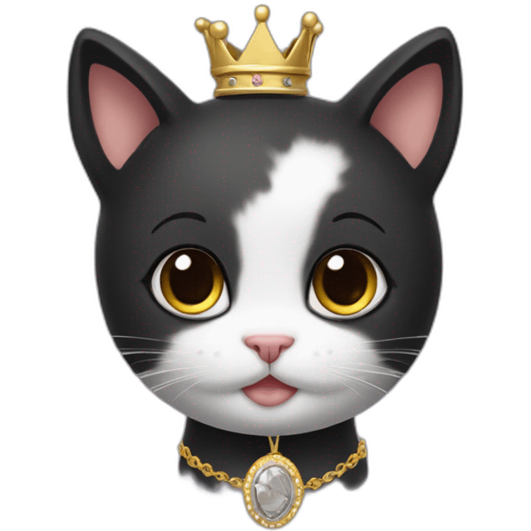 Cute cat with silky black hair, a "Ma" locket and a crown on her head emoji