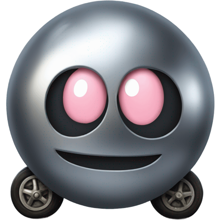 Metal cute mad Kirby ball driving on 4 car wheels emoji