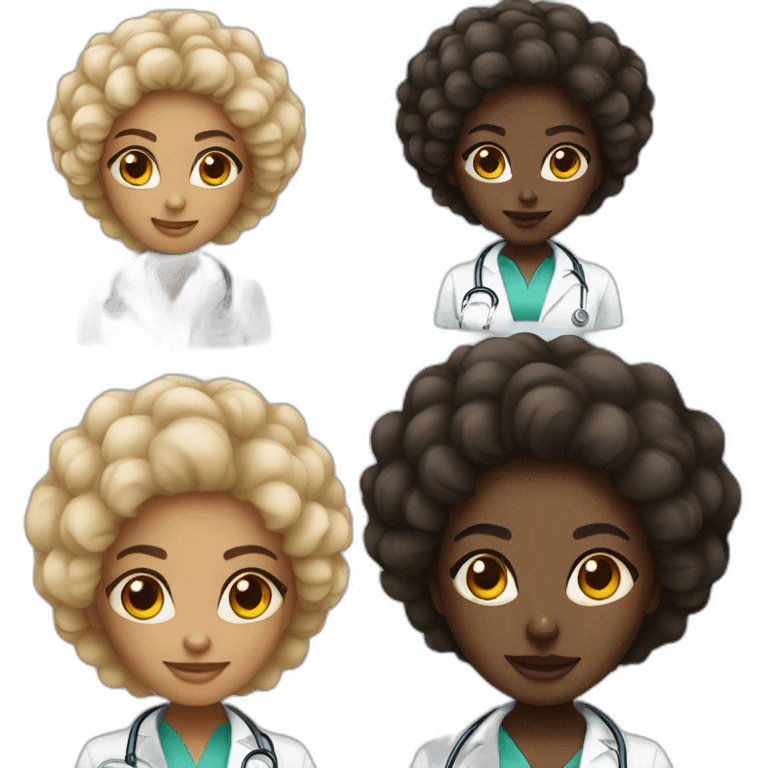 Pretty dark skin afro girl, doctor emoji