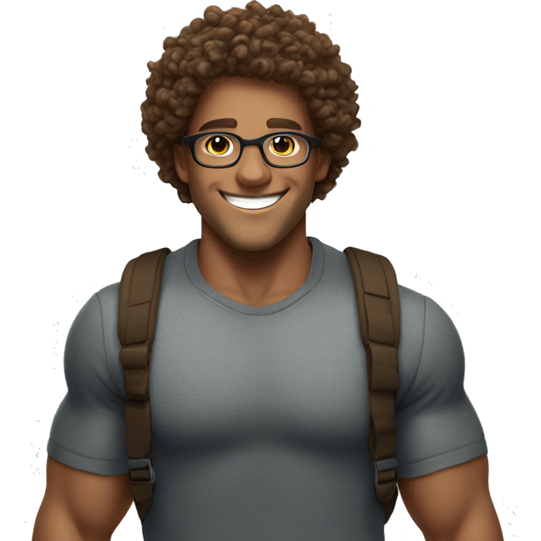 big smile round glassesboy curly hair with biceps emoji