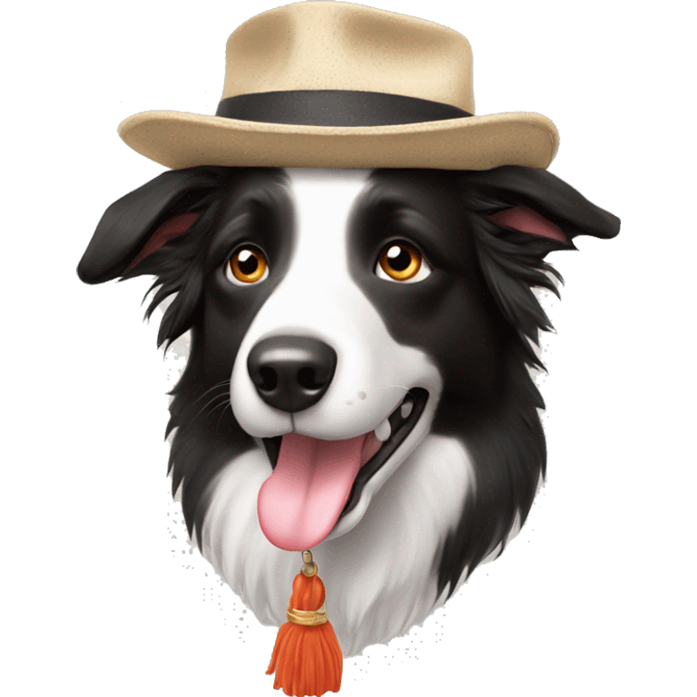 Border collie with hat ￼ emoji