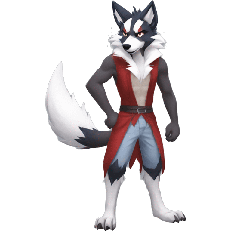 Anthro-Lycanroc-Red-White-Werewolf-Midnight-form Full Body emoji