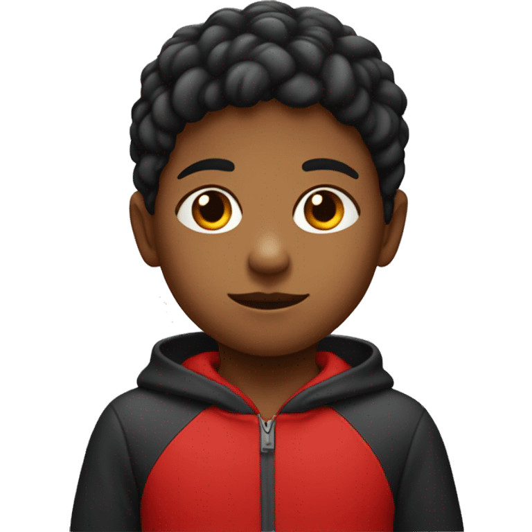 un enfant de couleur de peaux noir avec un sweat rouge emoji