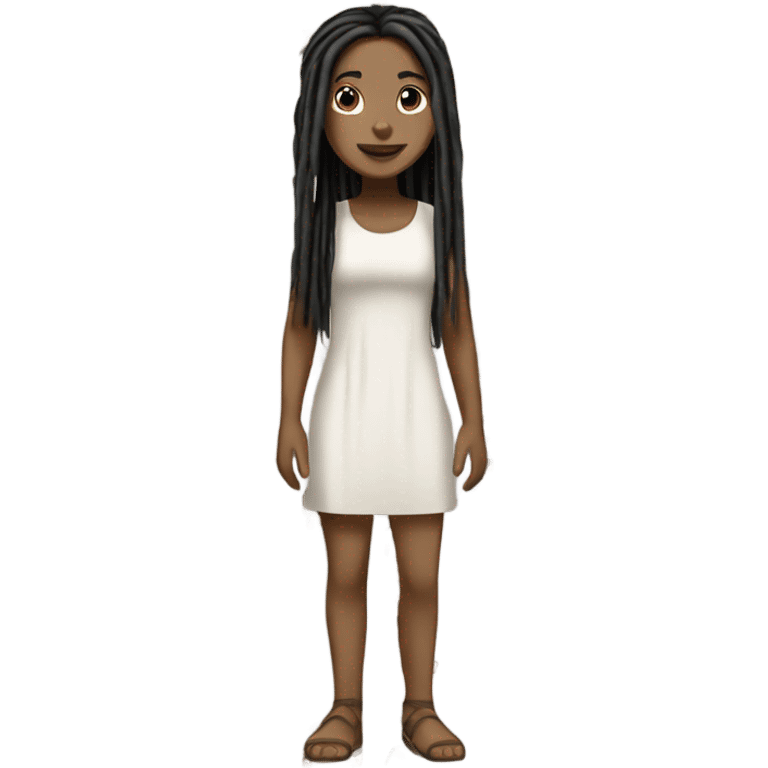 Tan girl with black locs dark white dress full body emoji