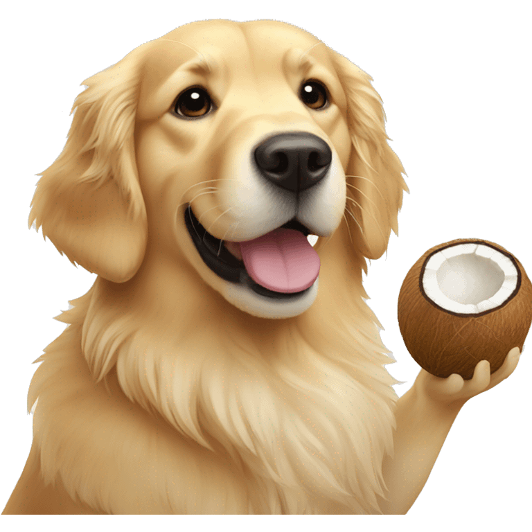 golden retriever with coconut in hand emoji