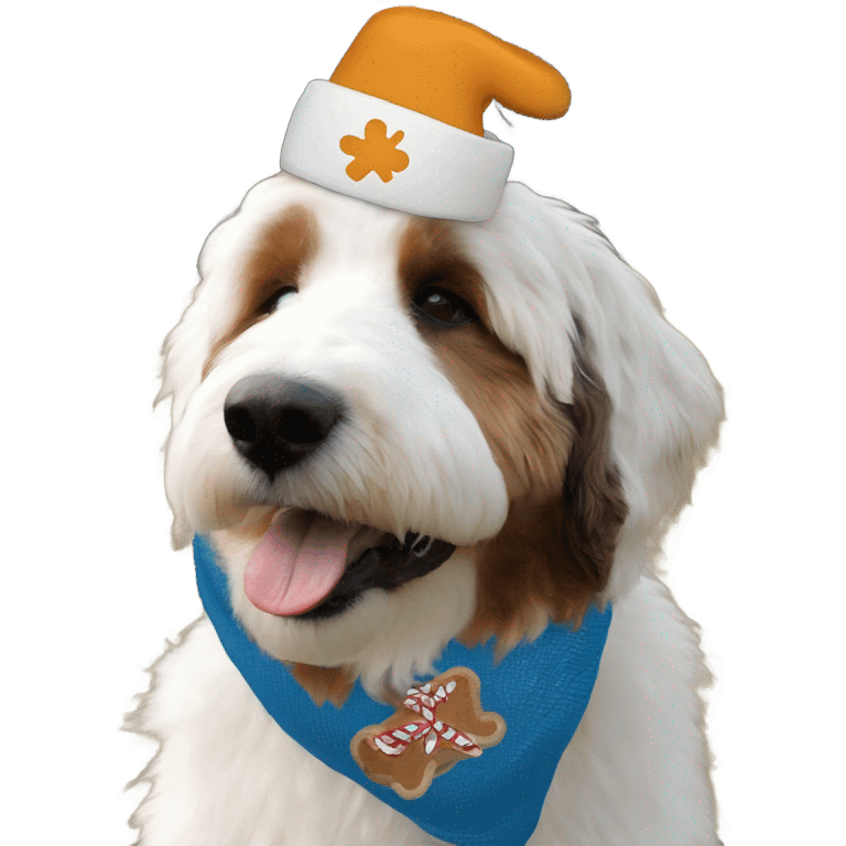 Bernedoodle with tennessee smokies hat and scarf emoji