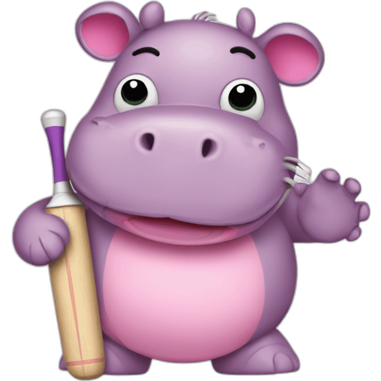 cute pink hippo holding a cricket bat emoji