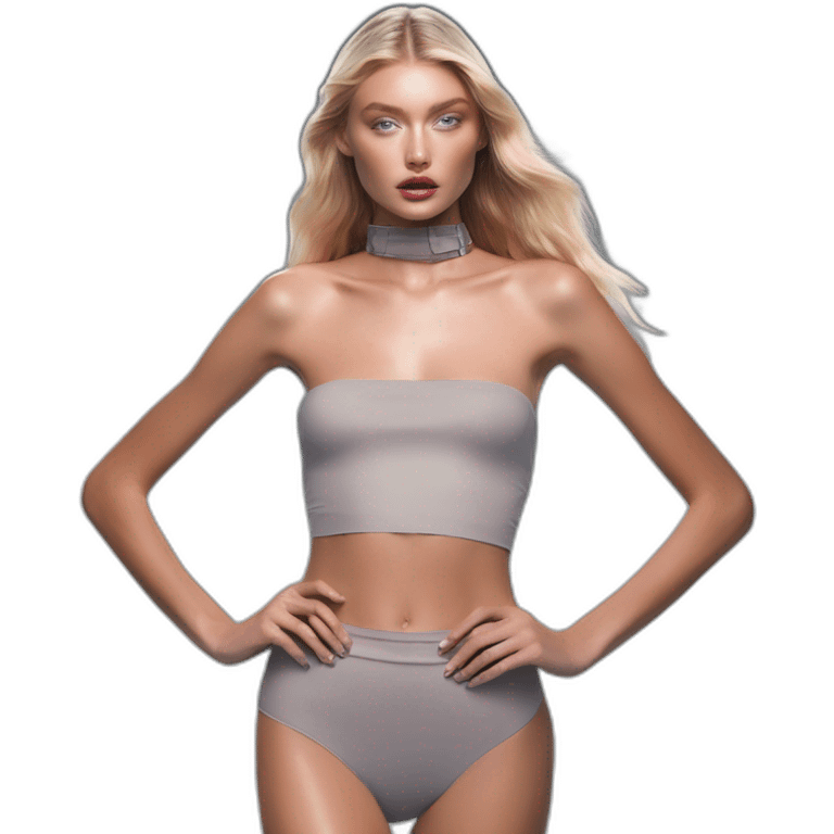 Elsa Hosk, Bare belly, Choker, Colorless garden, Bathed in shadows, FOV 90 degrees, short lighting, L USM, Cold Colors, gilded technique, extremely hyper aesthetic, high-leg emoji