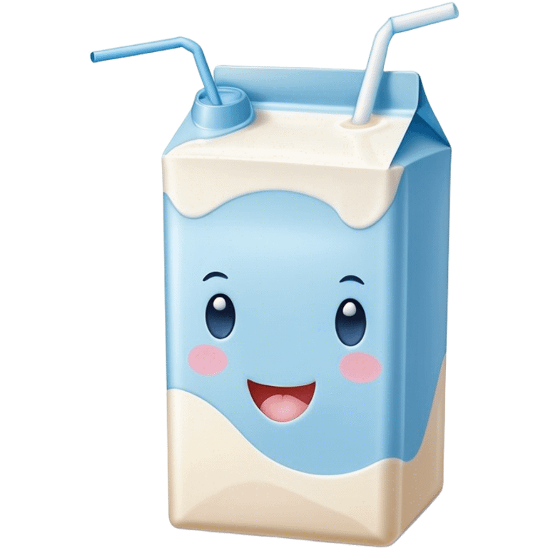 Cute Kawaii Milk Carton, small and boxy, bright pastel blue and white, blushing cheeks, a tiny straw poking out, soft glowing highlights, adorable farm-fresh cuteness! emoji