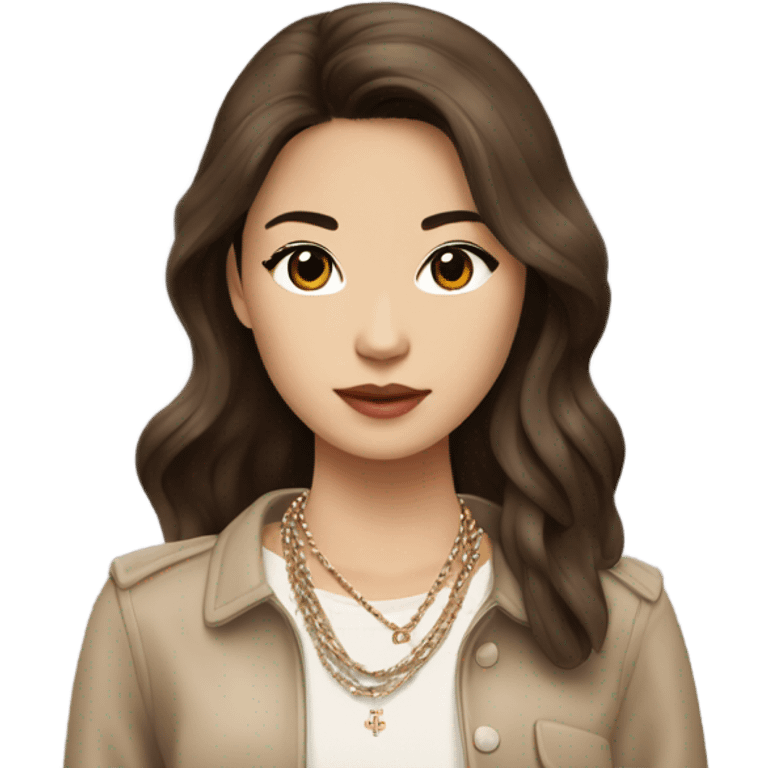 Realistic brown hair Chanel Asian Girl with Birkin bag and Chanel necklace emoji