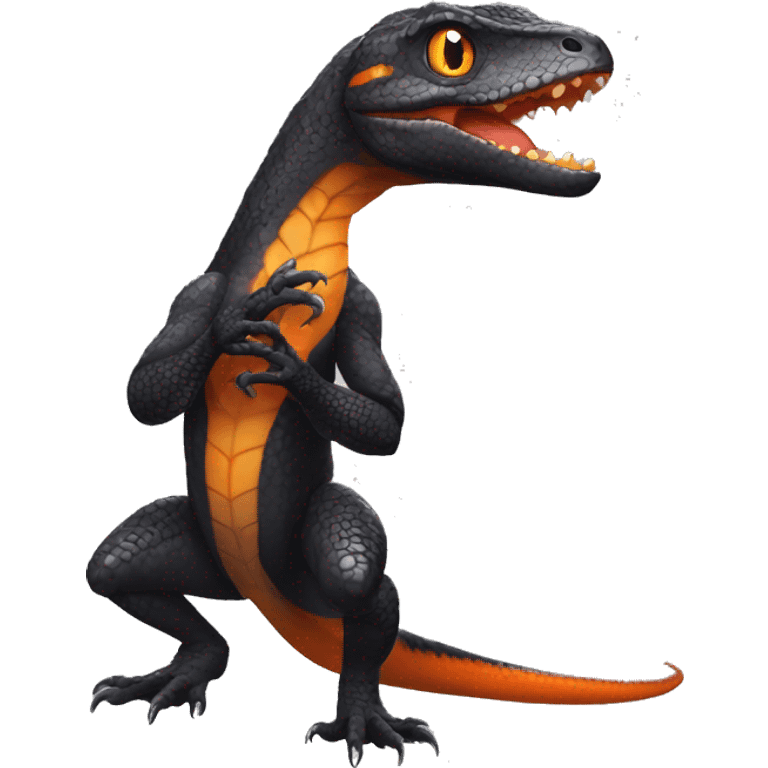 Black Shiny Lizard-Reptile-Raptor-Fakémon with Orange belly Full Body emoji