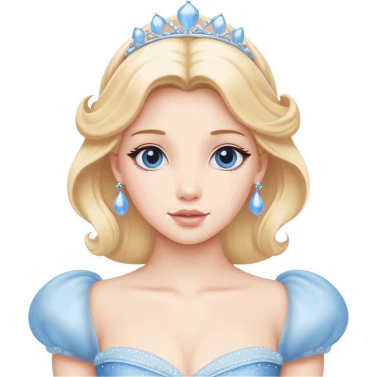 Cinematic Realistic Cinderella Portrait, depicted with lifelike porcelain skin, elegantly styled blonde hair, and a serene, graceful expression. Dressed in her classic ball gown with intricately detailed fabric textures and delicate pastel hues that catch soft, natural lighting, this portrait captures the timeless beauty of a fairy tale princess. emoji