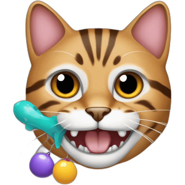 California spangled Cat with toys in teeth emoji