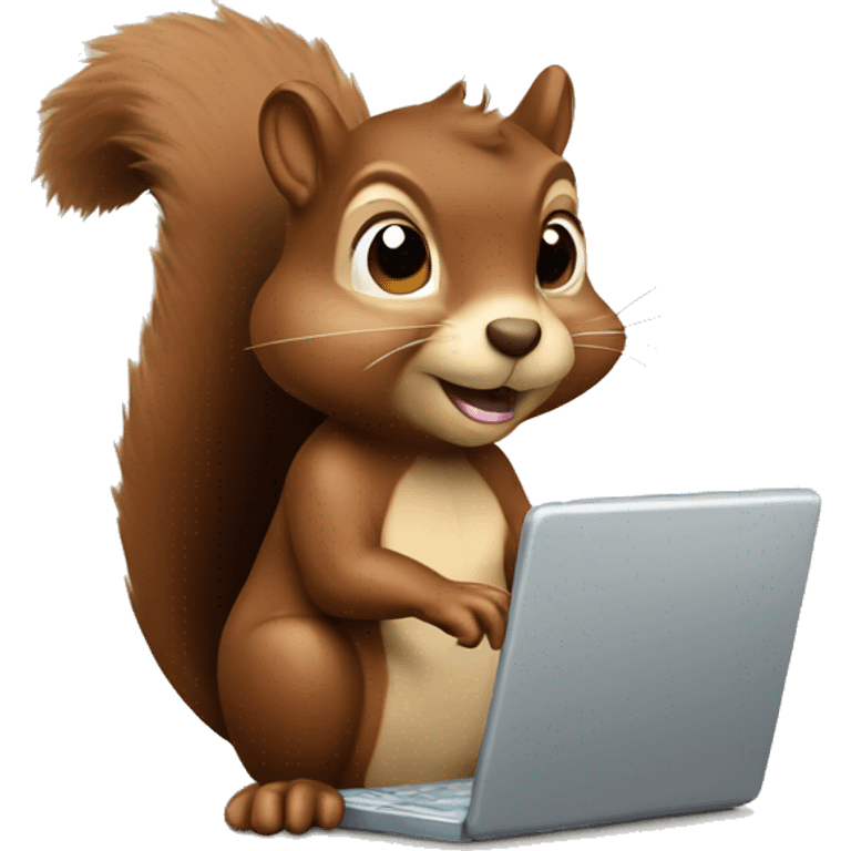 Concentrated brown squirrel with  laptop  emoji