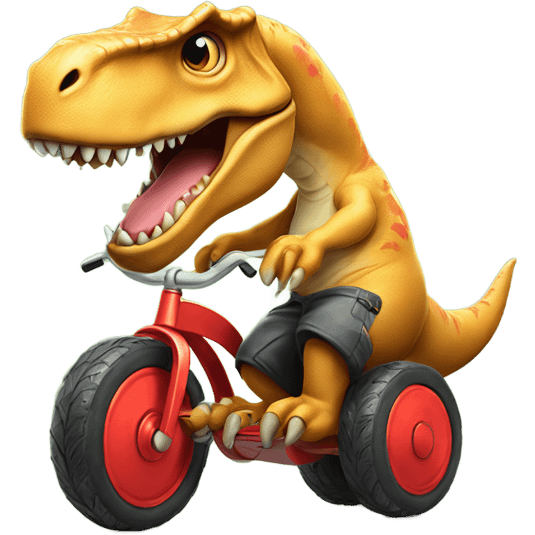 A cute T-Rex riding a tricycle emoji