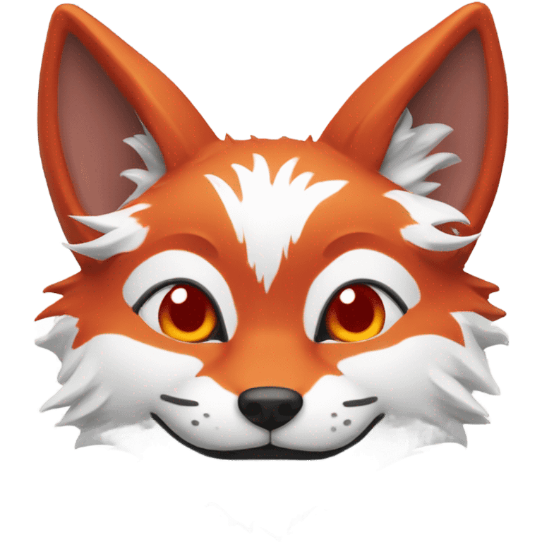 Kitsune head, red and white, happy face emoji