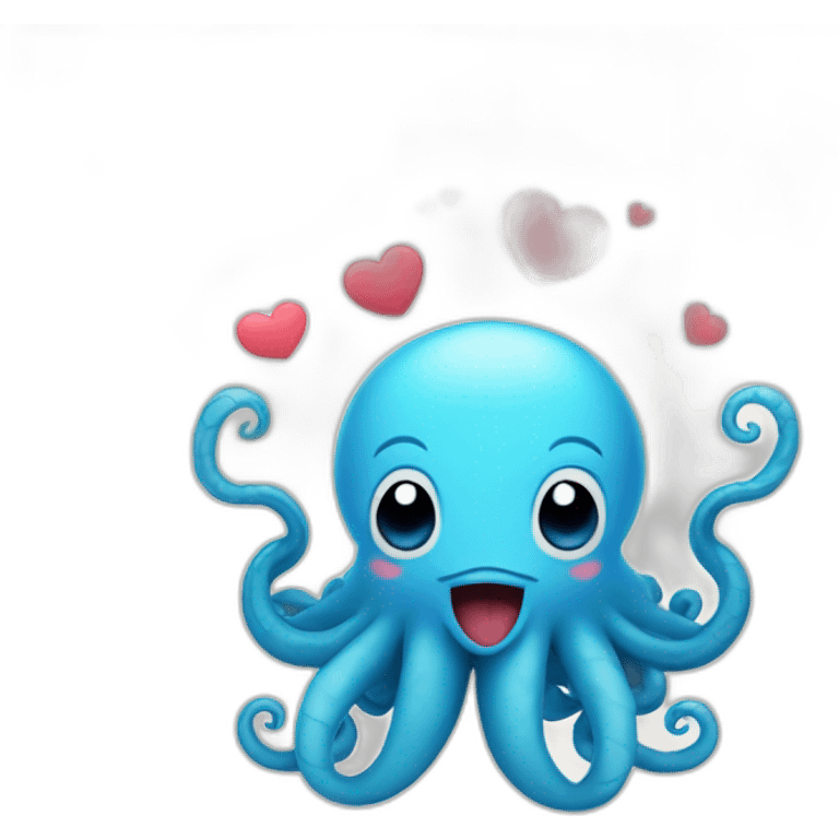 cute blue kraken with adorable face with many hearts around emoji