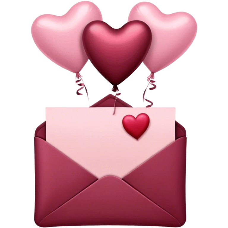 maroon love letter in pastel pink and dark red metallic heart-shaped balloons emoji