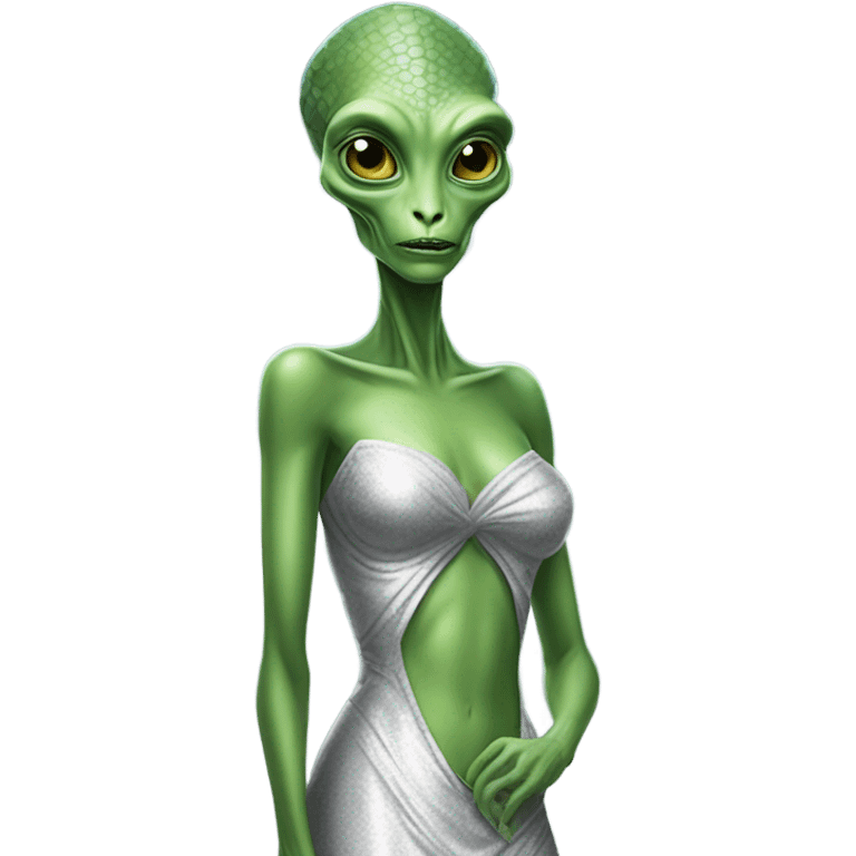 Green Alien reptilian woman in silver dress, full figure emoji