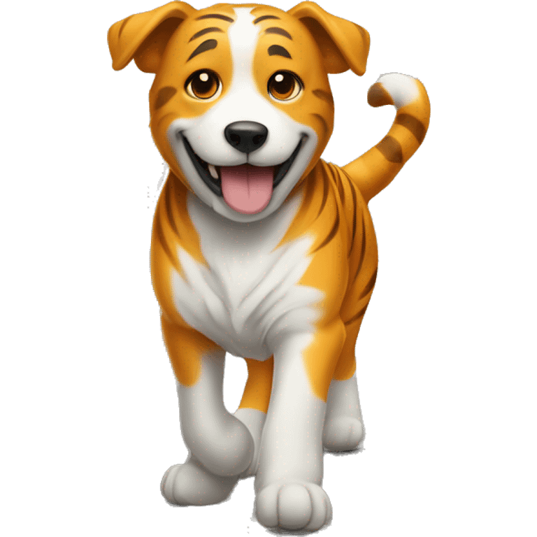 ✍️ dog is walking on the road wearing tiger shoes emoji