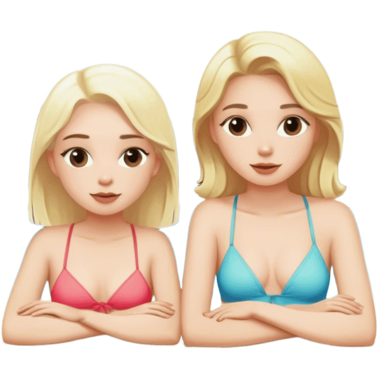 Two white blonde girls sitting by the pool  emoji