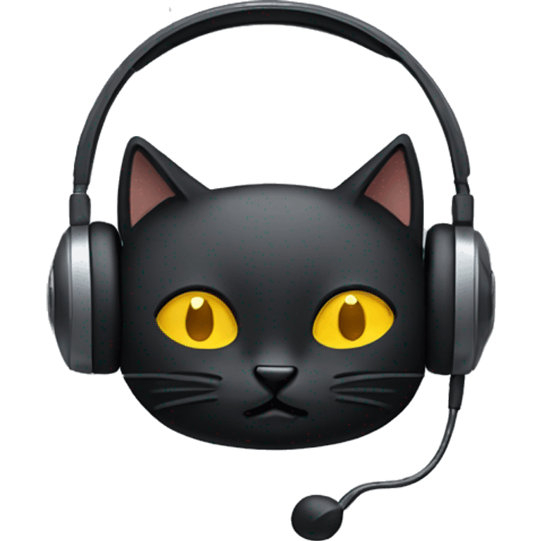 headset with black cat, closing eyes emoji