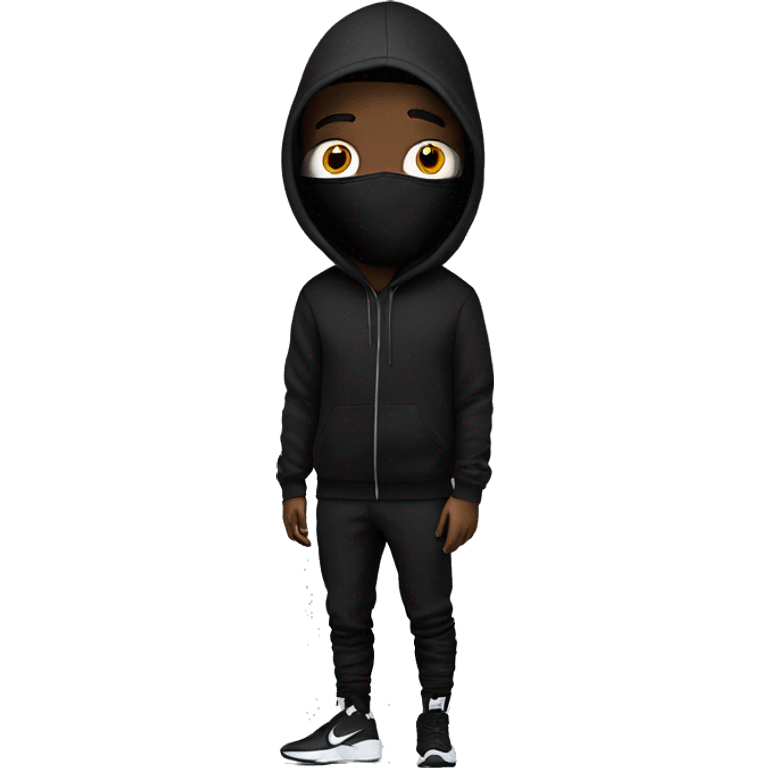 Guy with black Nike skii mask and black Balenciaga hoodie over head emoji