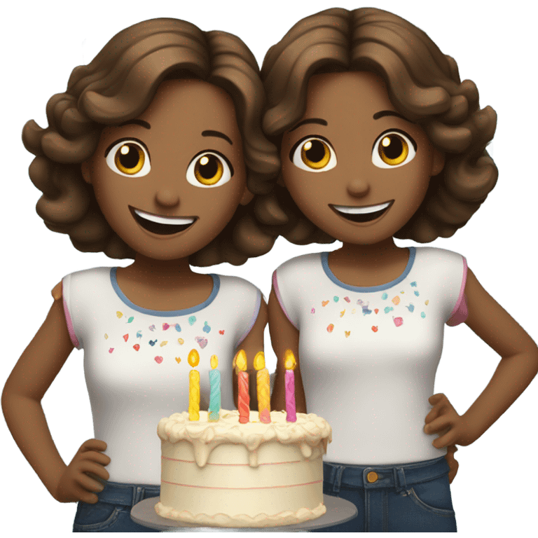 Twins brunettes celebrating their birthday emoji