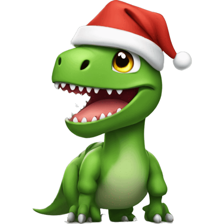 Dinosaur wearing a Christmas hat emoji