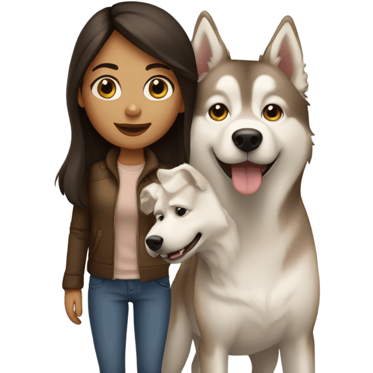 A brunette girl next to a beige  Husky emoji