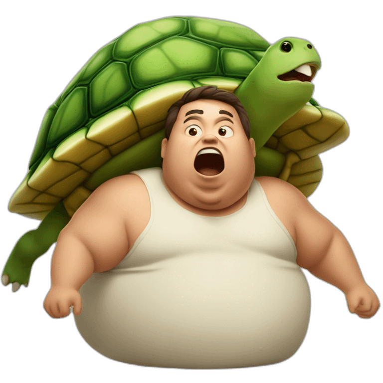 fat boy with a turtle shell laying on his back while angrily screaming emoji