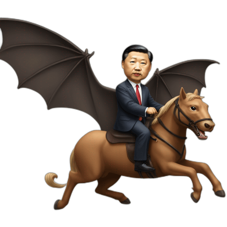 President Xi riding a animal bat with wings, flying to America emoji