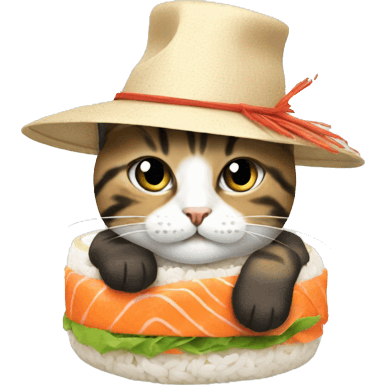 cat wearing a hat made out of sushi emoji