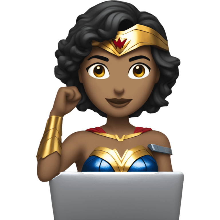 Wonderwoman using computer emoji