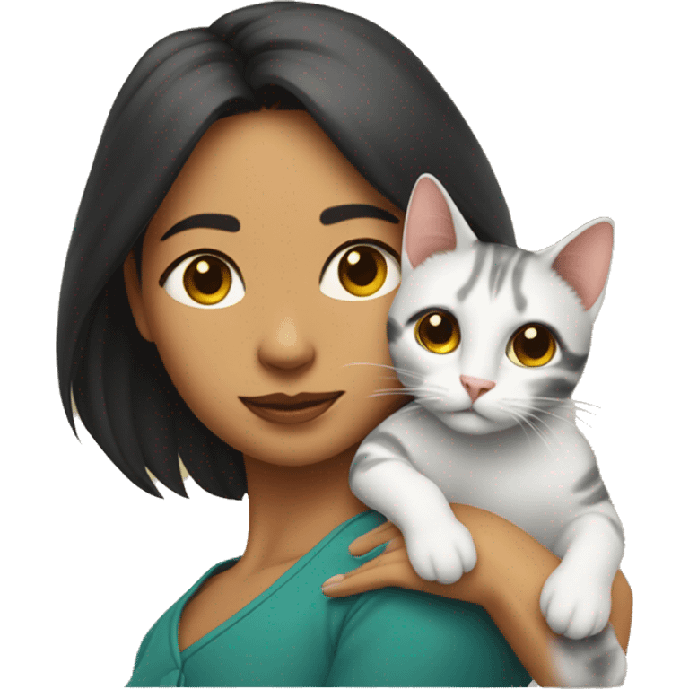 Cat perched on a woman’s shoulder like a parrot emoji