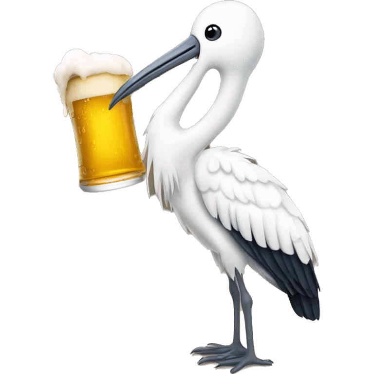 A stork drinking beer emoji