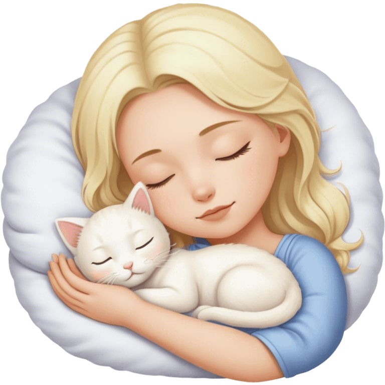 White girl blond hair sleeping with white kitty emoji