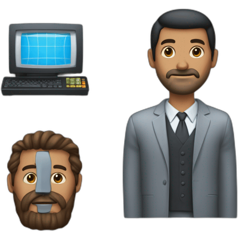 un señor de aproximadamente 30 años sin barba morocho con el pelo negro y levantado enfrente de una computadora emoji