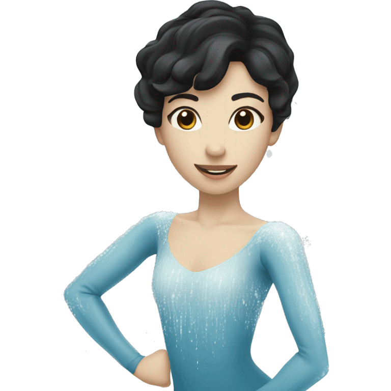 ice skater with black hair and pale skin skating trough the ice emoji